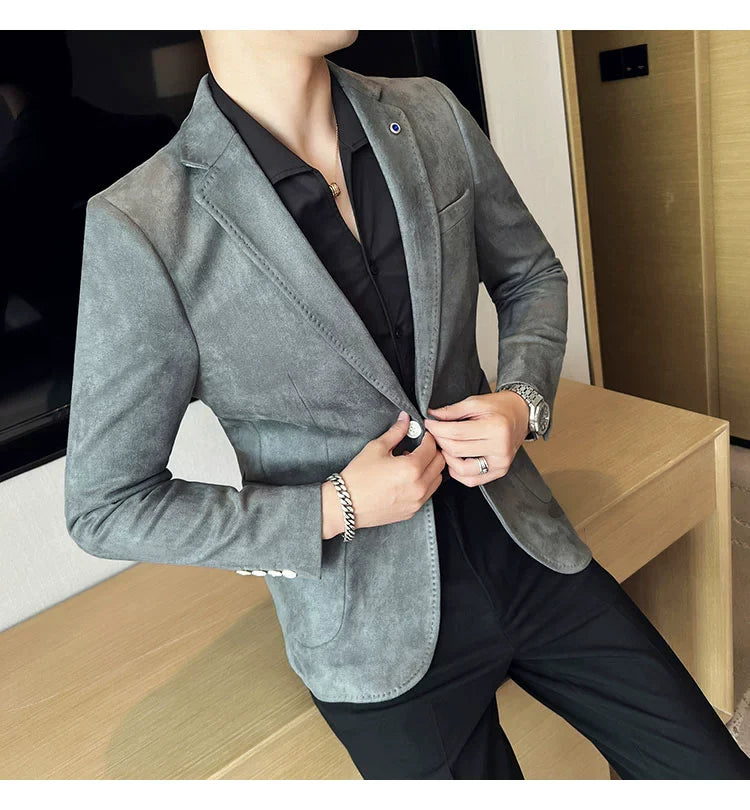 Men’s Slim Fit Deerskin Velvet Blazer – Elegant Luxury Business Casual Wedding Suit Coat (S to 4XL)