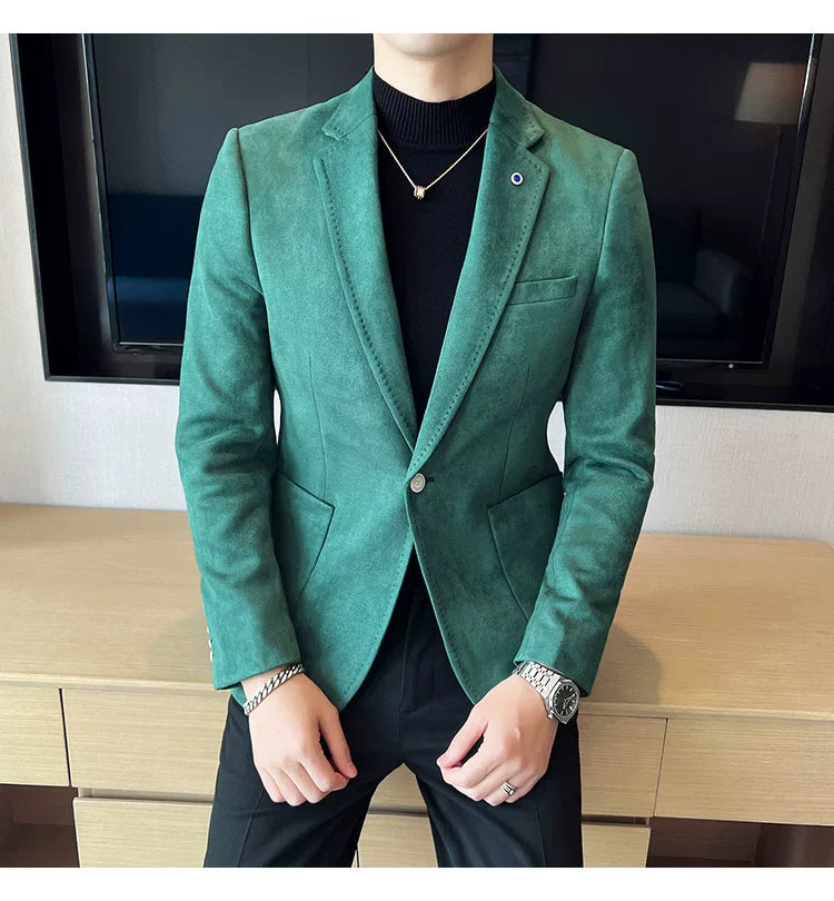 Men’s Slim Fit Deerskin Velvet Blazer – Elegant Luxury Business Casual Wedding Suit Coat (S to 4XL)
