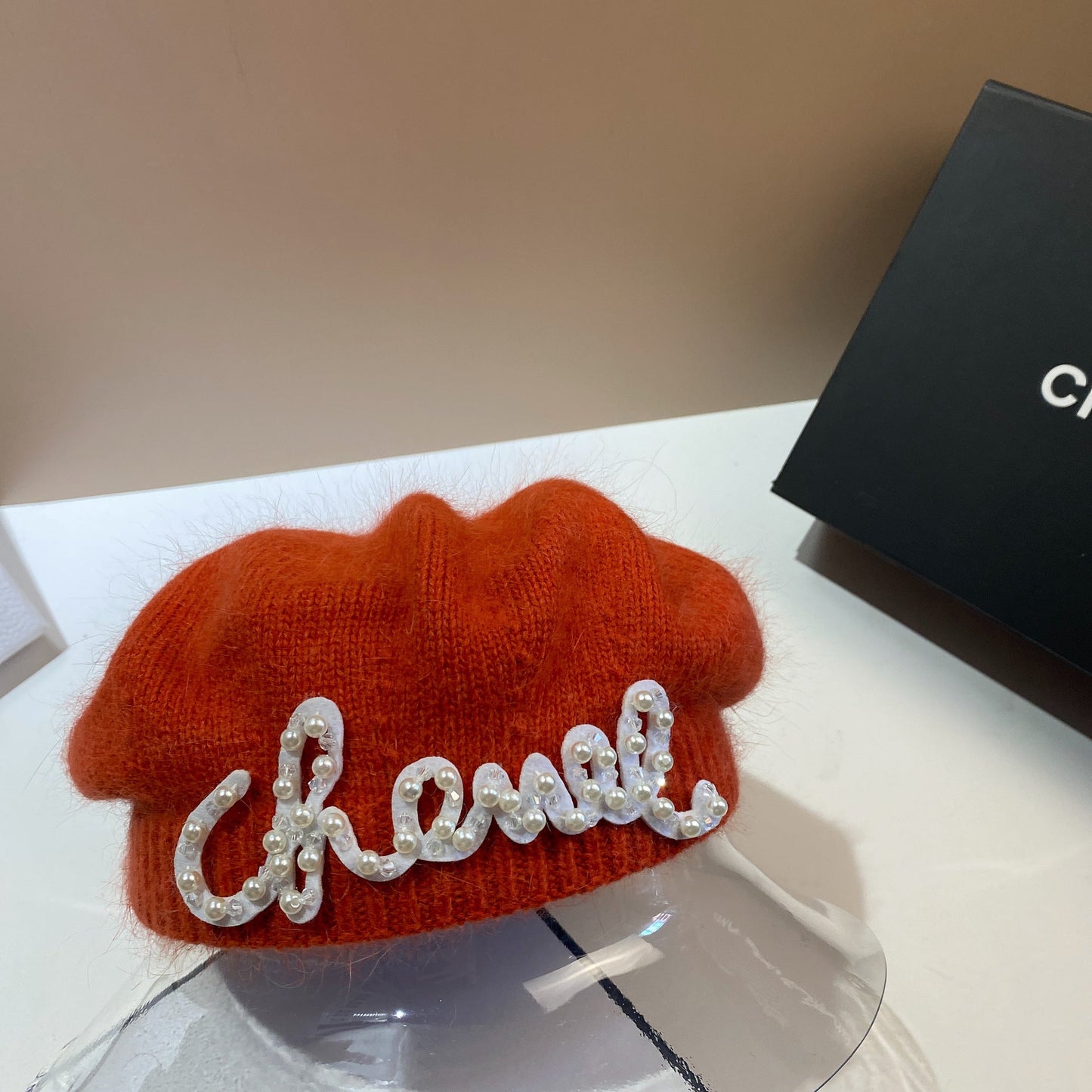 Luxury Fashion Letter Pearl Angora Fur Beret – Women's French Painter Hat, Warm Knitted Octagonal Walking Cap