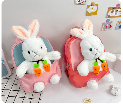Plush 3D Rabbit Backpack for Kids – Cute Bow Tie Cartoon School Bag for Boys & Girls
