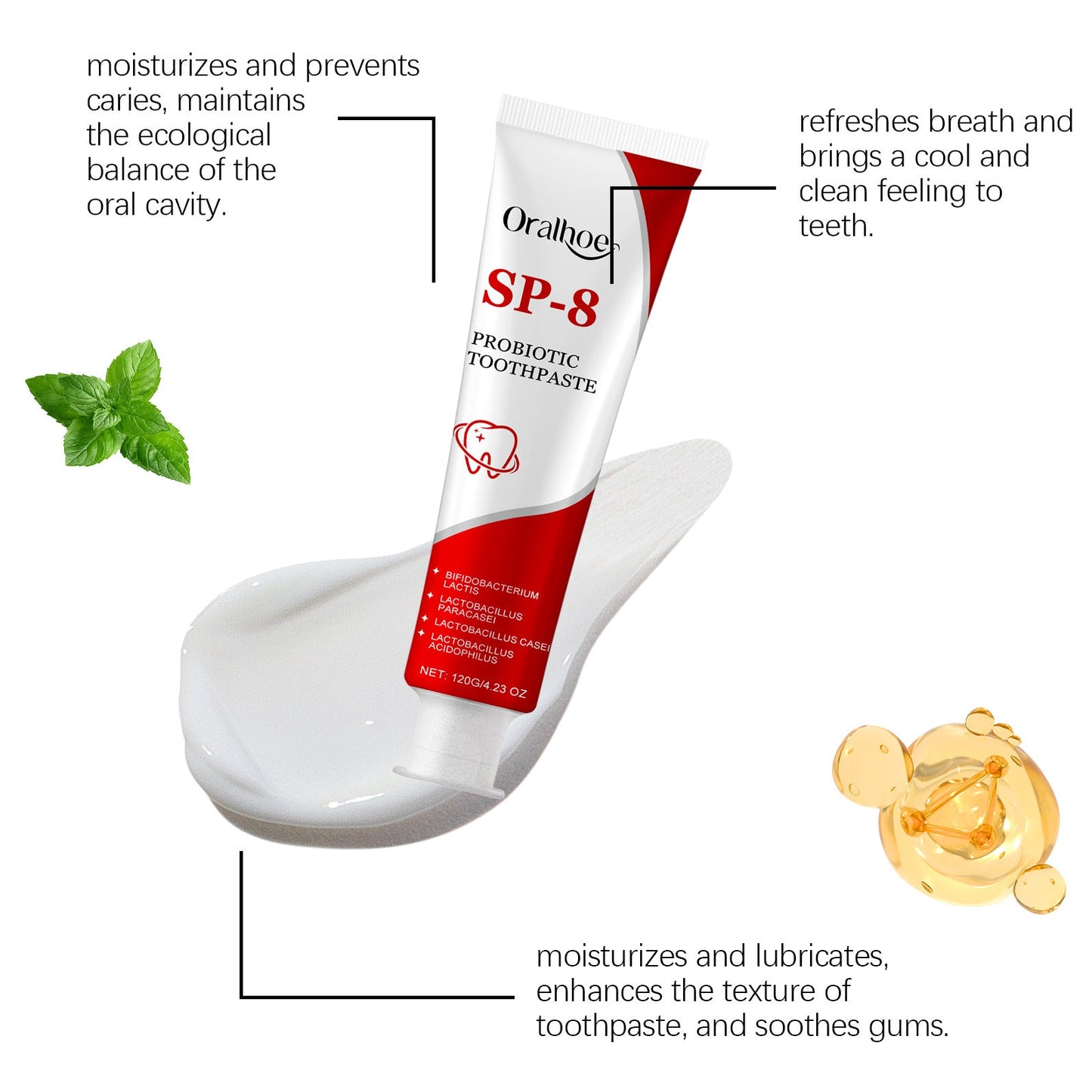 SP-8 Probiotic Whitening Toothpaste – Mint Fresh Breath, Deep Clean, Plaque & Stain Removal for Oral Hygiene