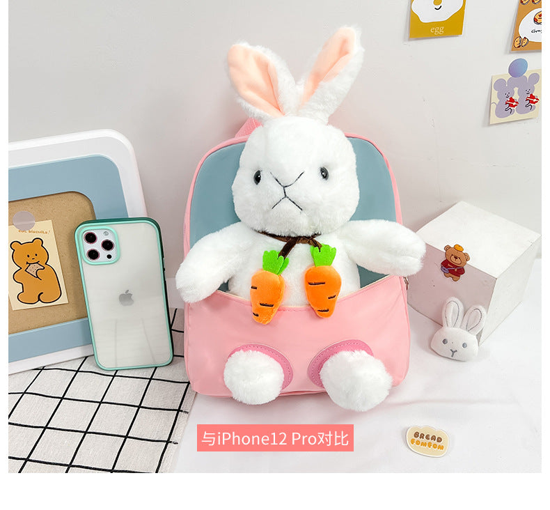 Plush 3D Rabbit Backpack for Kids – Cute Bow Tie Cartoon School Bag for Boys & Girls