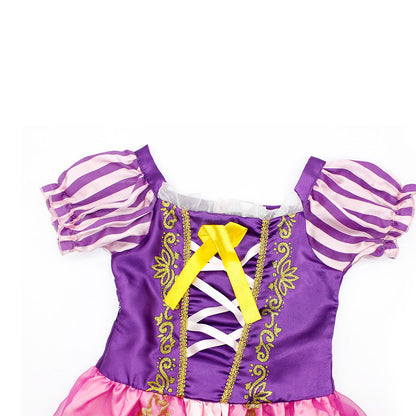 Disney Rapunzel Princess Dress - Purple Puff Sleeve Tangled Cosplay Costume for Girls, Halloween & Birthday Ball Gown