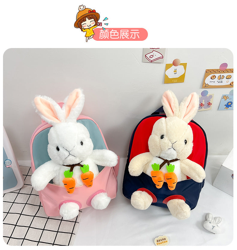 Plush 3D Rabbit Backpack for Kids – Cute Bow Tie Cartoon School Bag for Boys & Girls