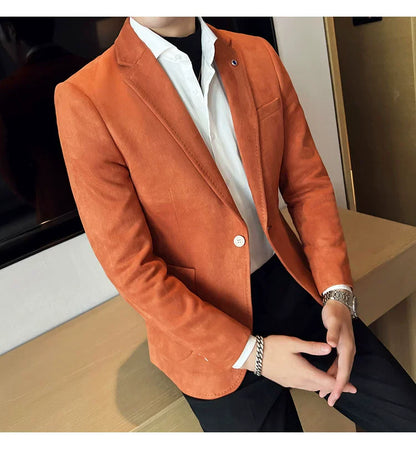 Men’s Slim Fit Deerskin Velvet Blazer – Elegant Luxury Business Casual Wedding Suit Coat (S to 4XL)
