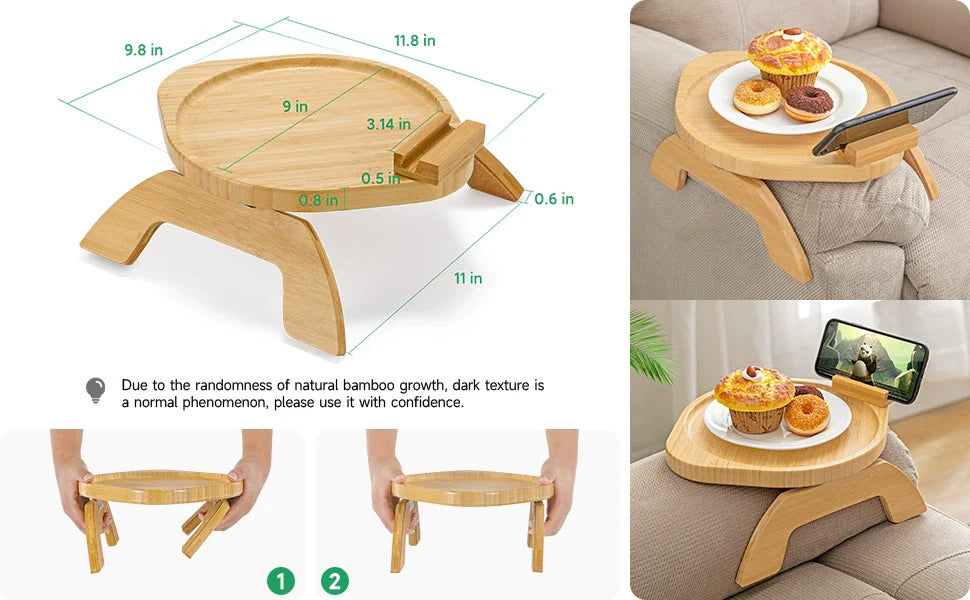 Stuck on Sofa Handrail Tray – Side Table with Feet, Tea Cup Holder & Small Apartment Coffee Table Gadget