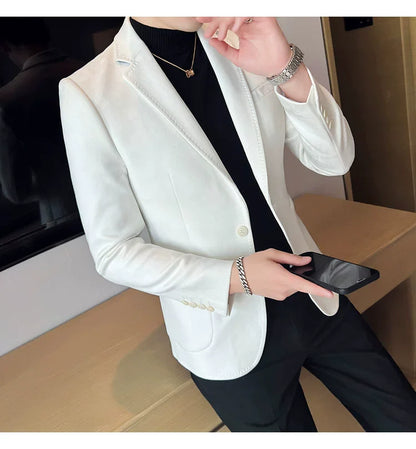 Men’s Slim Fit Deerskin Velvet Blazer – Elegant Luxury Business Casual Wedding Suit Coat (S to 4XL)