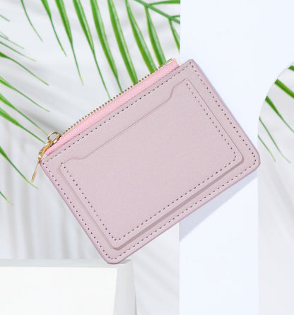 Women’s PU Leather Mini Wallet — Slim Hasp & Zipper Purse, Multi-Card Holder with Coin Pocket, Small Solid Short Wallet