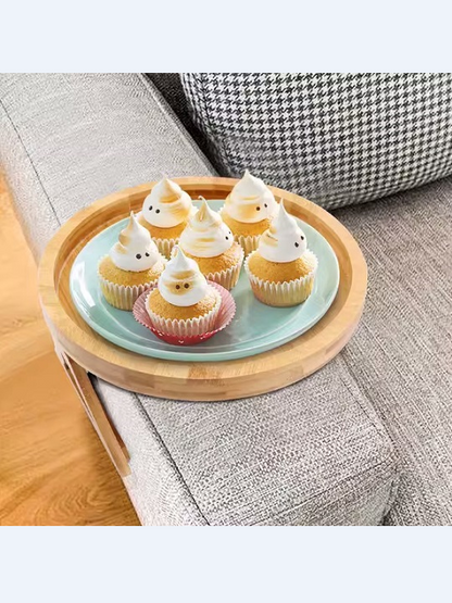 Stuck on Sofa Handrail Tray – Side Table with Feet, Tea Cup Holder & Small Apartment Coffee Table Gadget