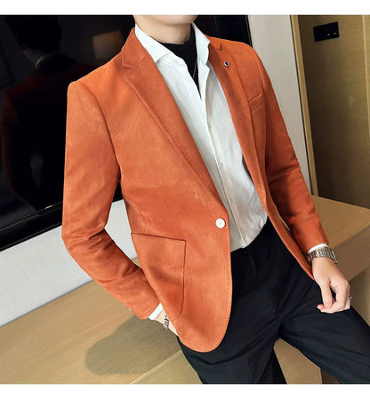 Men’s Slim Fit Deerskin Velvet Blazer – Elegant Luxury Business Casual Wedding Suit Coat (S to 4XL)