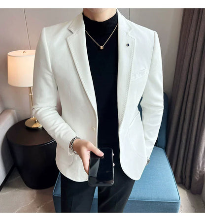 Men’s Slim Fit Deerskin Velvet Blazer – Elegant Luxury Business Casual Wedding Suit Coat (S to 4XL)