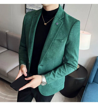 Men’s Slim Fit Deerskin Velvet Blazer – Elegant Luxury Business Casual Wedding Suit Coat (S to 4XL)