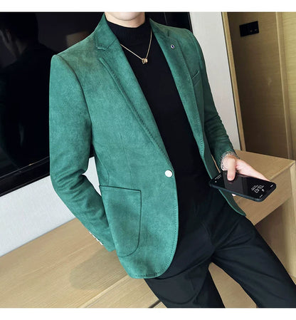 Men’s Slim Fit Deerskin Velvet Blazer – Elegant Luxury Business Casual Wedding Suit Coat (S to 4XL)