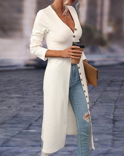 2023 Fashion Women's Button Long Striped Coat – Thin Open Dress for a Stylish Look