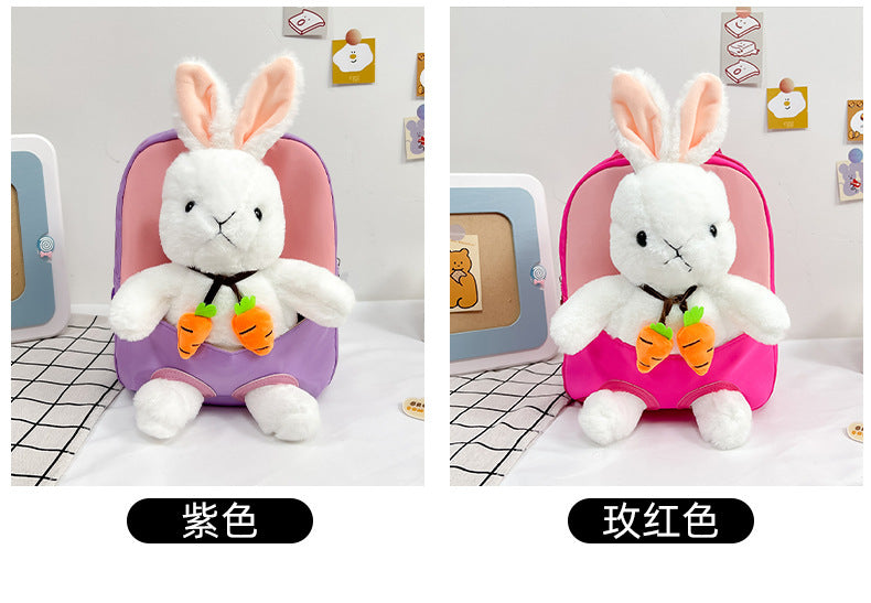 Plush 3D Rabbit Backpack for Kids – Cute Bow Tie Cartoon School Bag for Boys & Girls