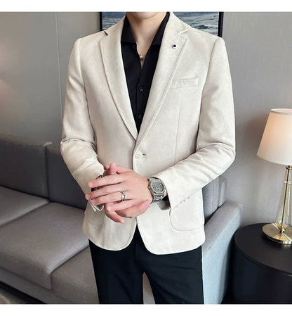 Men’s Slim Fit Deerskin Velvet Blazer – Elegant Luxury Business Casual Wedding Suit Coat (S to 4XL)