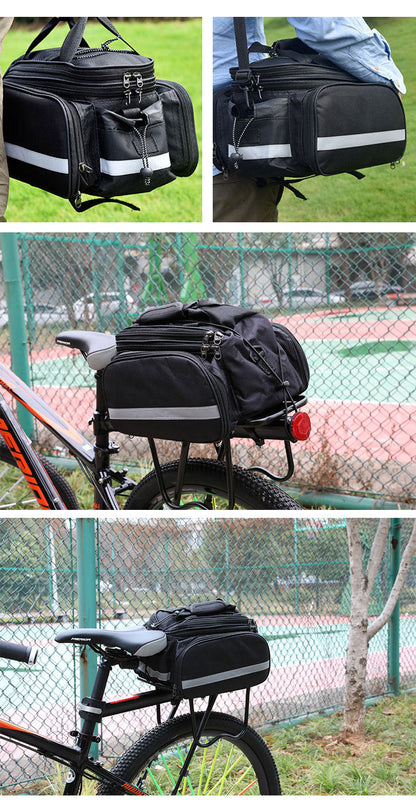 3-in-1 Waterproof Bike Trunk Bag — Large Capacity MTB & Road Bicycle Rear Seat Rack Panniers, Travel Luggage Carrier