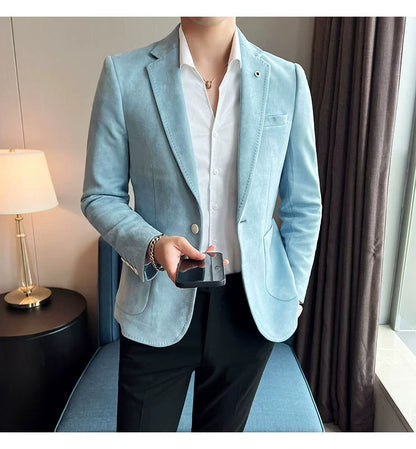 Men’s Slim Fit Deerskin Velvet Blazer – Elegant Luxury Business Casual Wedding Suit Coat (S to 4XL)