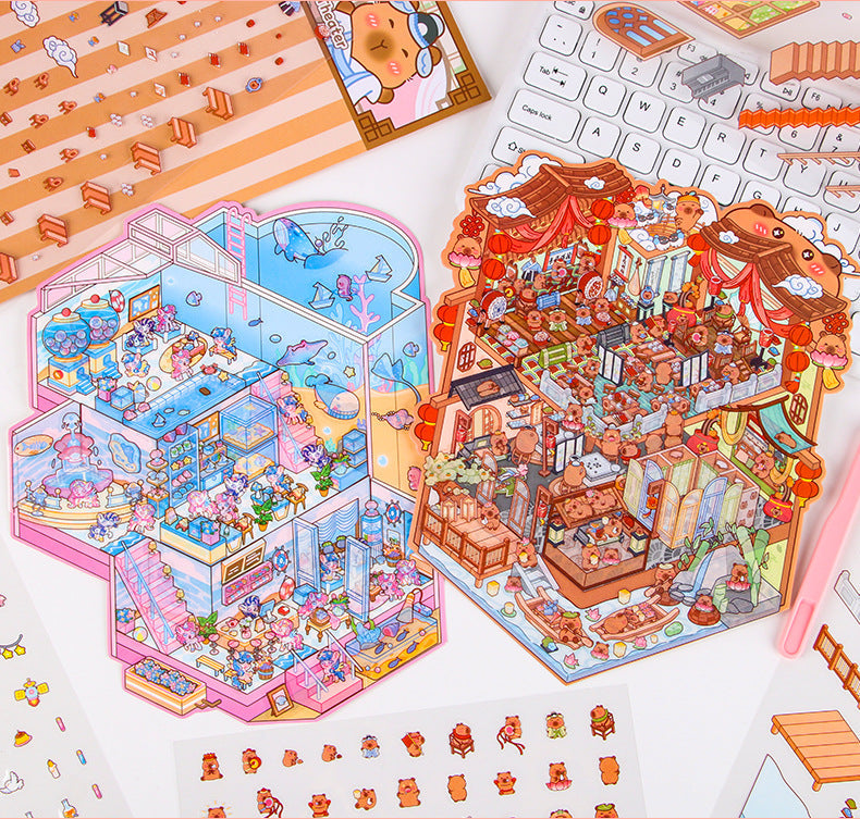 DIY Plus Size 3D Treasure Box World Landscape Stickers - Pocket Cabin Scene | Creative Gift for Kids