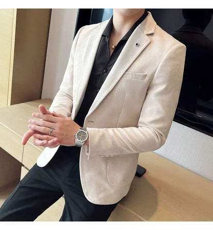 Men’s Slim Fit Deerskin Velvet Blazer – Elegant Luxury Business Casual Wedding Suit Coat (S to 4XL)