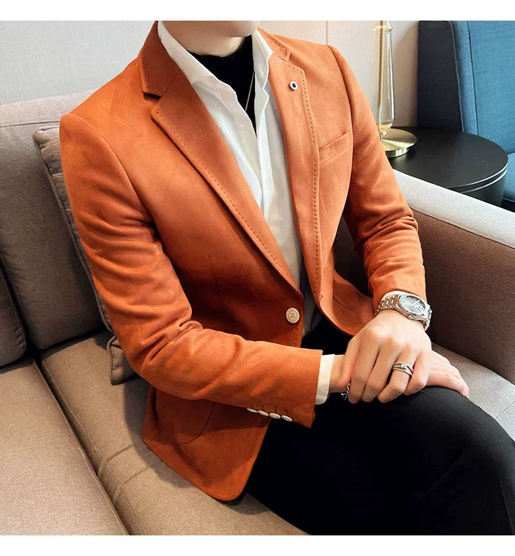 Men’s Slim Fit Deerskin Velvet Blazer – Elegant Luxury Business Casual Wedding Suit Coat (S to 4XL)
