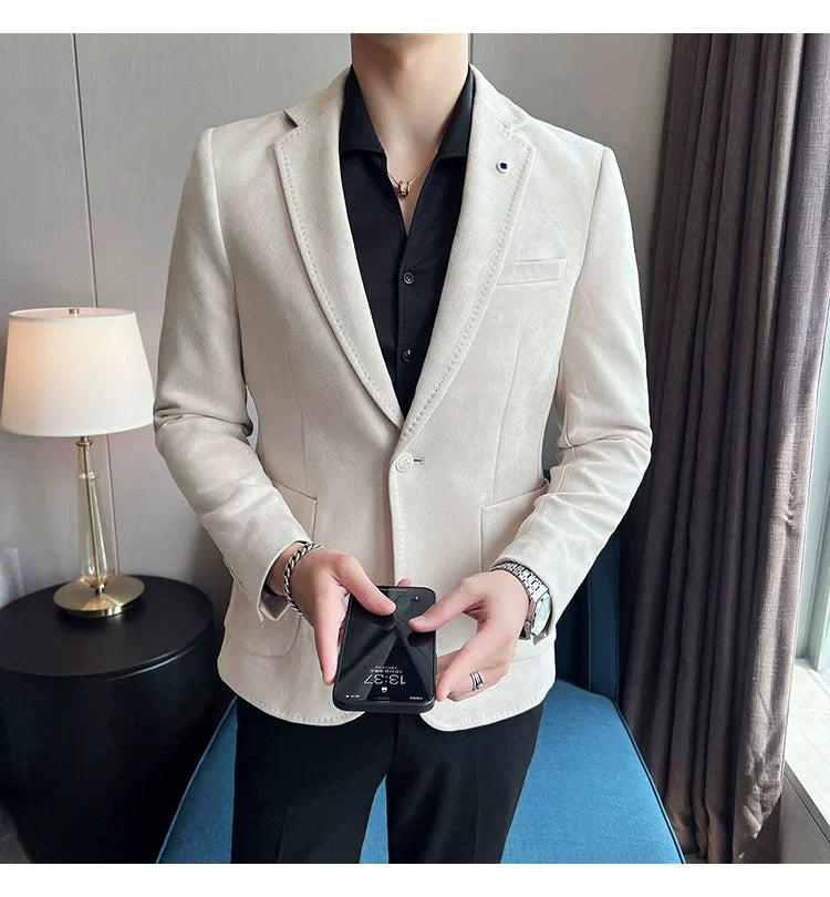 Men’s Slim Fit Deerskin Velvet Blazer – Elegant Luxury Business Casual Wedding Suit Coat (S to 4XL)