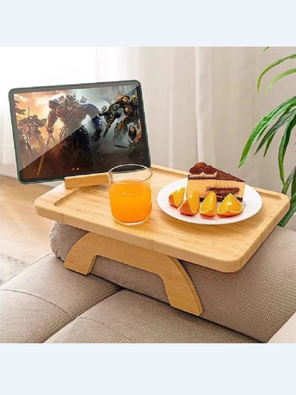 Stuck on Sofa Handrail Tray – Side Table with Feet, Tea Cup Holder & Small Apartment Coffee Table Gadget