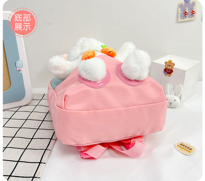 Plush 3D Rabbit Backpack for Kids – Cute Bow Tie Cartoon School Bag for Boys & Girls