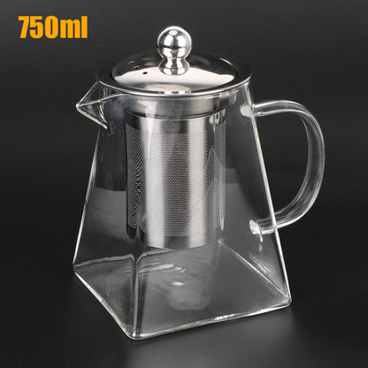 Glass Teapot with Stainless Steel Infuser – 550/750/950ML Heat-Resistant Clear Teaware, Household Tea Kettle with Infuser