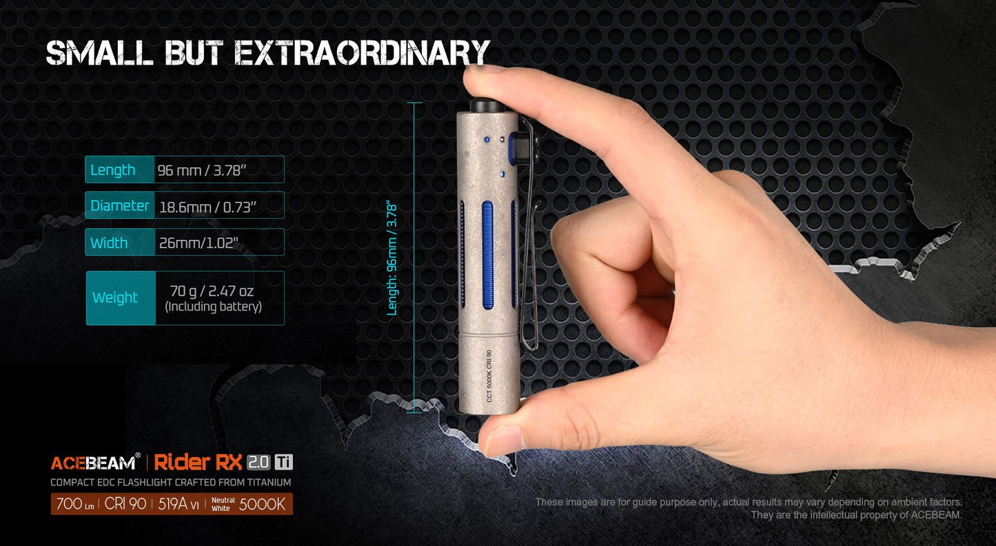 ACEBEAM Rider RX 2.0 Titanium LED Flashlight — 700 Lumens EDC AA Flashlight with Bolt-Action Design, IP68 Waterproof