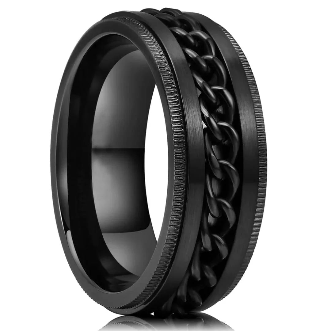 Fashion Punk Gear Fidget Ring — Rotating Titanium Steel Spinner Ring for Men, Biker, Wedding & Party Jewelry