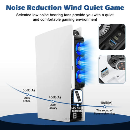 Upgraded PS5 Cooling Fan – Quiet USB 3.0 Hub with LED Light for Disc & Digital Edition Console Accessories