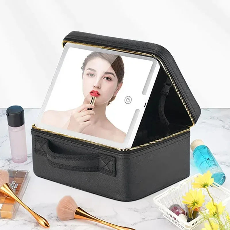Smart LED Cosmetic Case with Mirror, Large Capacity Travel Makeup Bag for Women, Skincare & Beauty Organizer