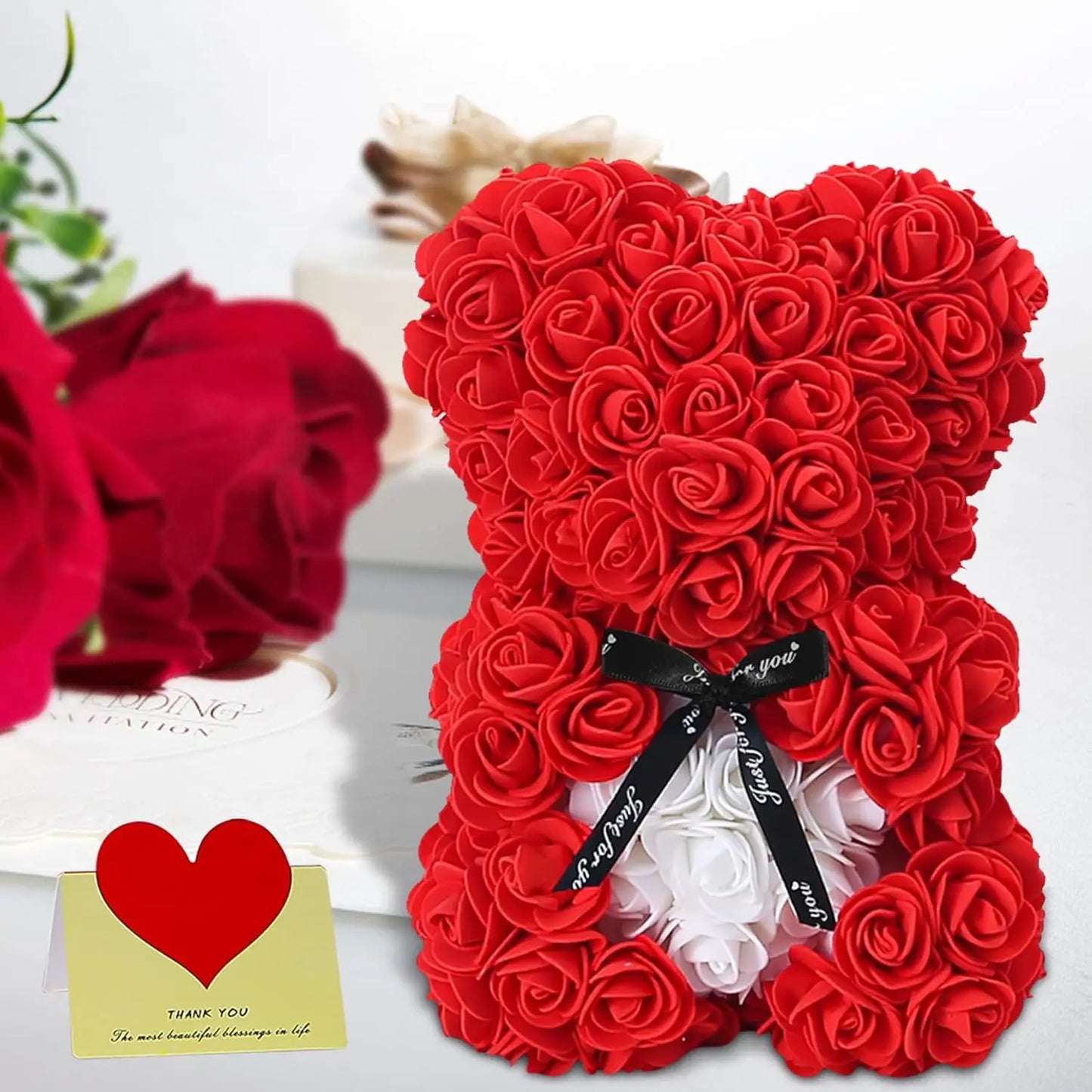 Forever Rose Teddy Bear – Artificial Flower Gift for Mom & Special Occasions