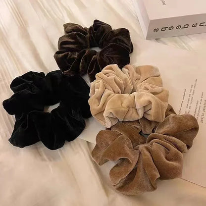 Vintage Velvet Hair Scrunchies for Women & Girls – Solid Color Ponytail Holder Elastic Hair Bands, Soft Fashion Hair Ties Accessories
