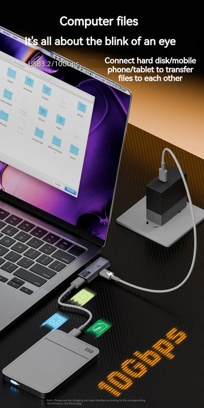 100W USB-C OTG Adapter – Type-C Converter for Fast Charging & 10Gbps Data Transfer, Compatible with Phone, Tablet, MacBook & Earphones