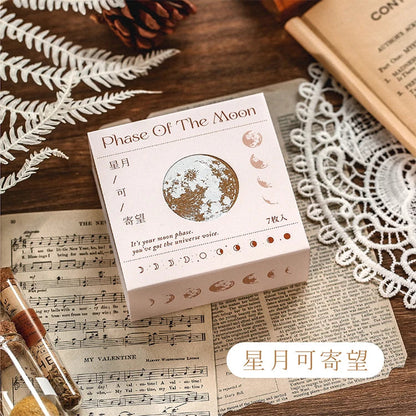 Yoofun 7-Piece Vintage Moon & Plant Wooden Stamps — Rubber Stamps for Scrapbooking, DIY Craft & Stationery