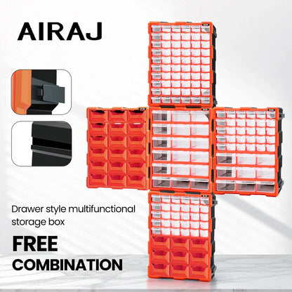 AIRAJ Multi-Drawer Parts Storage Box – 18/39/60 Transparent Plastic Organizers, Spliceable 15-Inch Home Storage