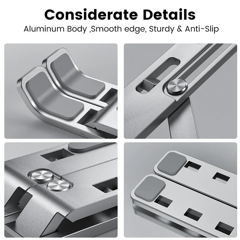 Adjustable Aluminum Alloy Laptop Stand - Foldable & Portable Notebook Holder for Cooling and Ergonomic Comfort - Non-Slip Bracket for Computer