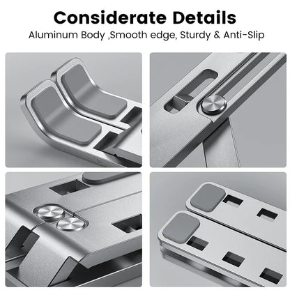 Adjustable Aluminum Alloy Laptop Stand - Foldable & Portable Notebook Holder for Cooling and Ergonomic Comfort - Non-Slip Bracket for Computer