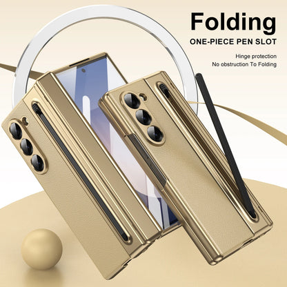 Slim Leather Case with Touch Pen for Samsung Galaxy Z Fold 6/5/W25/4/3 – Plated Hinge & Full Screen Protector Cover