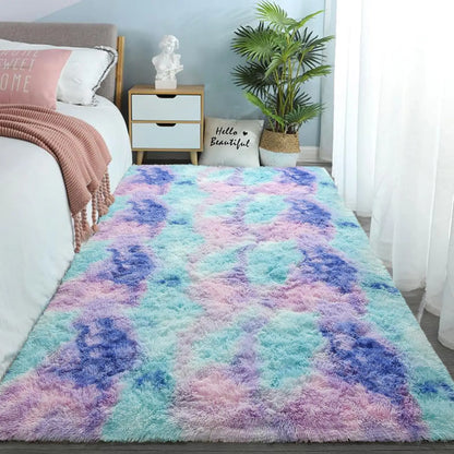 VIKAMA Tie-Dye Plush Carpet – Soft Fluffy Non-Slip Rug for Living Room, Kids’ Room & Baby Crawling Mat