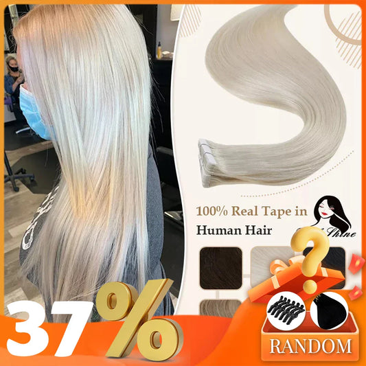 Full Shine Blonde Tape-In Hair Extensions – 100% Remy Human Hair, Double-Sided, Straight, Silky & Comfortable for Women