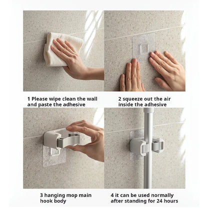 Soft Rubber Mop Hooks — Self-Adhesive Wall-Mounted Organizer for Brooms, Mops & Cleaning Supplies Storage