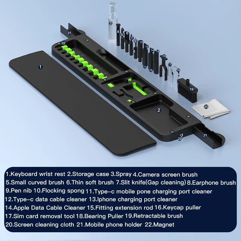 22-in-1 Digital Cleaning Kit – Phone, Camera, Laptop, Keyboard, Headset Brush & Screen Dust Cleaner Gift