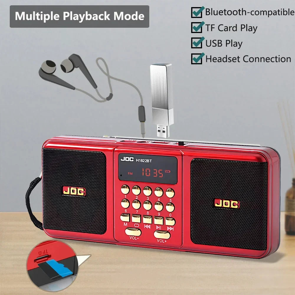 Portable Bluetooth FM Radio Speaker — Wireless Stereo with USB, TF Card & Rechargeable Battery