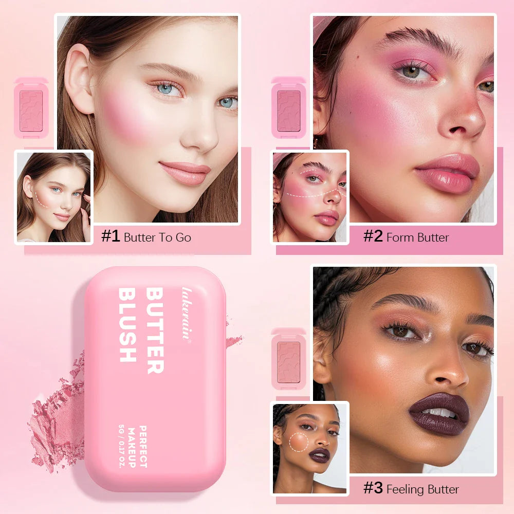 Professional Makeup Powder Blush - 12HR Wear, Vegan Formula, Pink Cream Blusher Palette for Face Cosmetics
