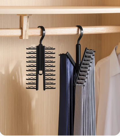 360° Rotating Multi-Functional Plastic Hanger — Adjustable Home Rack for Belts, Scarves & 20 Ties