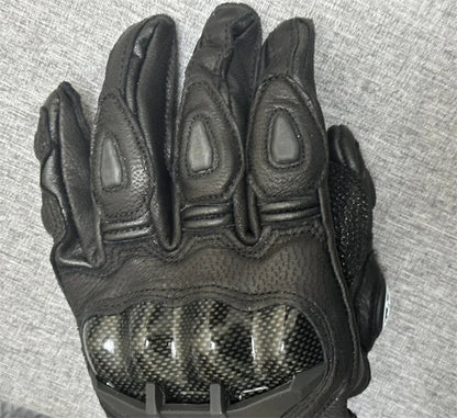 Motorcycle Gloves – Black Racing Genuine Leather, White Road Riding Team Gloves for Men, Summer & Winter with Touch Screen Compatibility