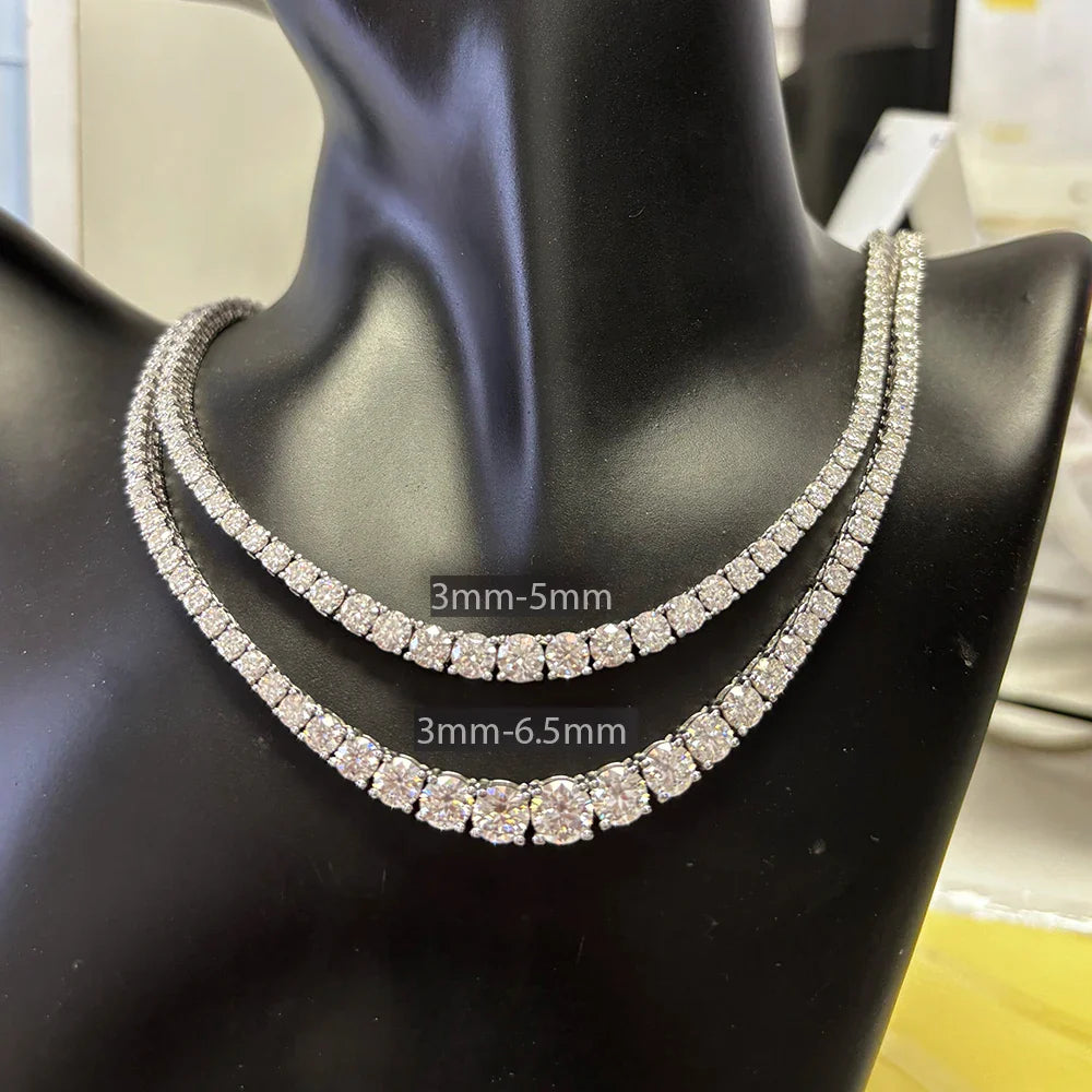 Moissanite Tennis Necklace with Certificate – 3–5mm Gradient Diamond Riviera Necklace in S925 Silver Choker for Women